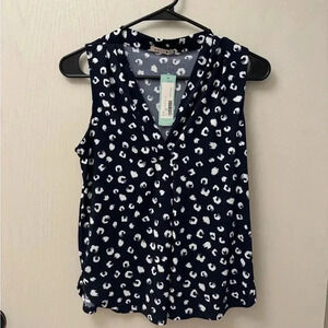 Beacon Navy and White Polka Dot Sleeveless V Neck Tank NWT Blouse
